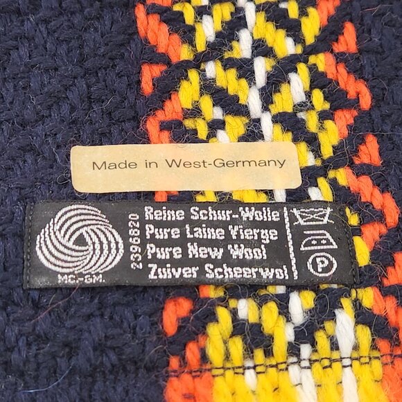 Vintage Wool Knit Scarf West Germany Orange Blue Yellow White Gradient Check - Picture 2 of 9